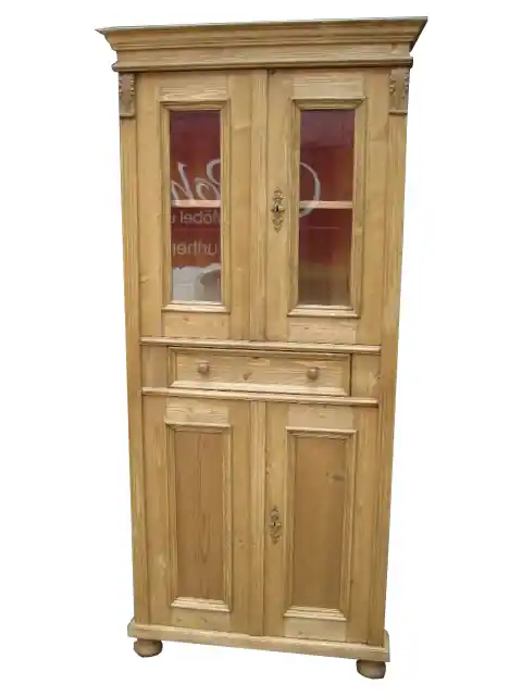 Kracherpreis Jugendstil Eckvitrine aus Weichholz