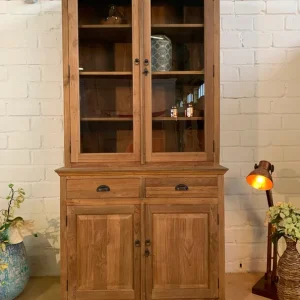 Vitrinen Schrank Brescia Teak 120cm - Geschirrschrank Teak Massivholz Nur Heute