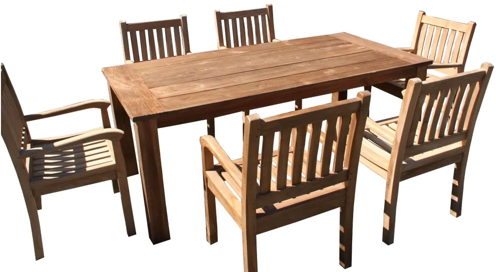 Gartenmöbel Set - Teak Tisch 200 cm und 6 Stühle Beaufort Teakmöbel Outdoor Preis Gesenkt