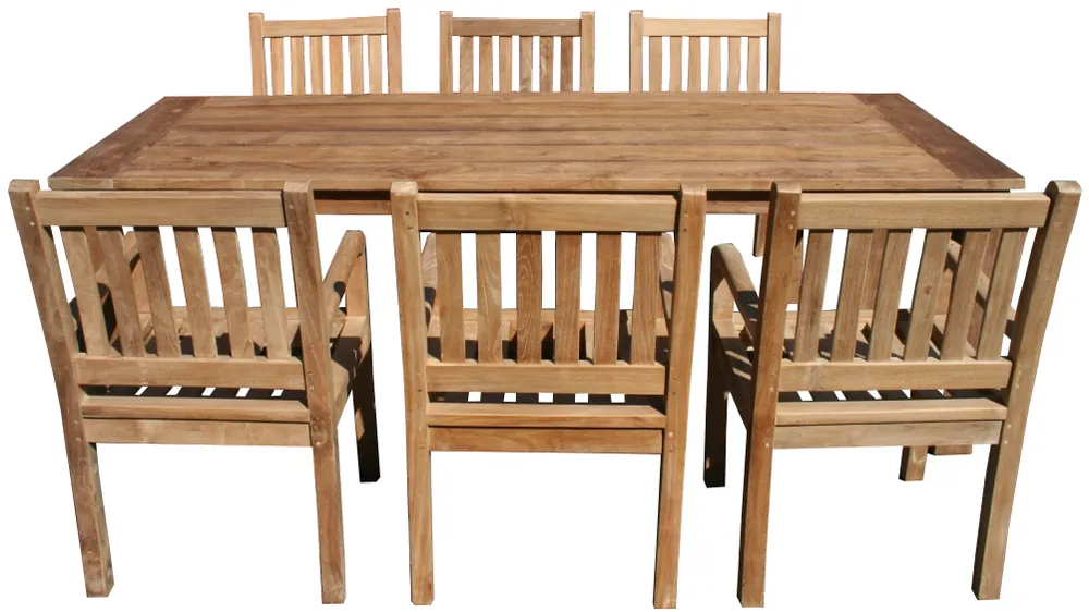 Finale Aktion Gartenset Norderney Teak Tisch Bali 220 cm und 6 x Stuhl Beaufort Outdoor Möbel