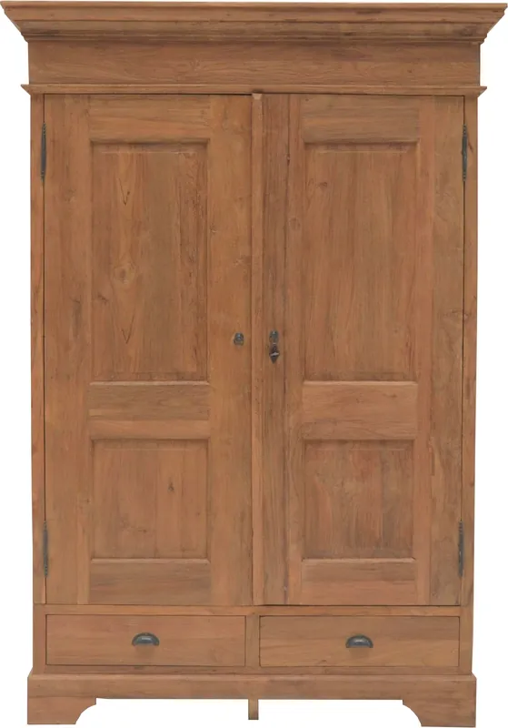 Kleiderschrank Düsseldorf 147 cm – 2-türig, Massivholz Teak, Unikat aus recyceltem Holz Preisknaller
