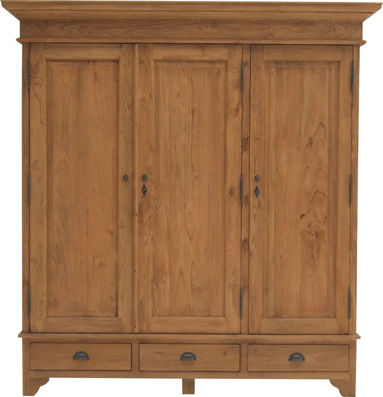 Geprüft Kleiderschrank Teakholz Massiv Almeira 3-türig 180cm Teak Schrank