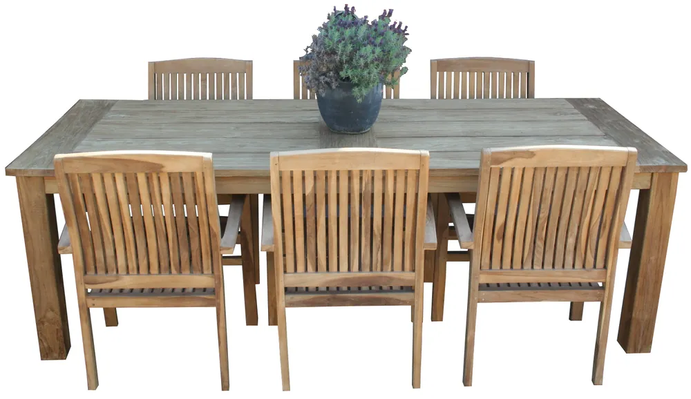 Gartenmöbel Set - Premium Teakholz Möbel - Set Mai - Teak Tisch 240cm und 6 Stapelstühle Neue Ware