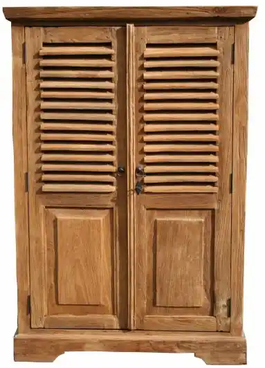 Vertiko Schrank Calais mit Lamellentüren Teakholz Massivholz Teakmöbel Rabatt