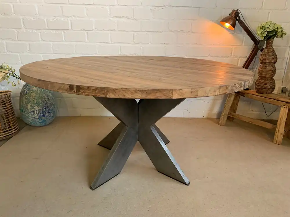 Garantierte Lieferung Esstisch Java rund 150cm - Teakholz massiv 50mm Platte
