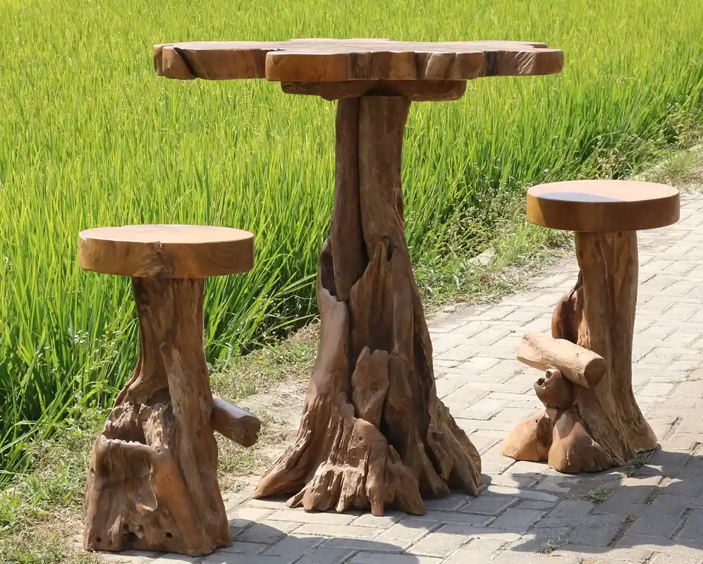 Begrenztes Angebot Tisch & 2 Hocker aus aus recyceltem Teakholz - Barset Outdoor