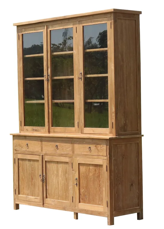 Vitrinen Schrank Paris - Vintage Teak massiv - Vitrine Teakholz Aktuell