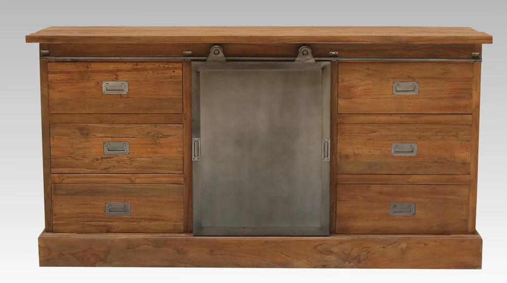Sideboard mit Metalltüren Teak Massivholz 180cm Kracherpreis