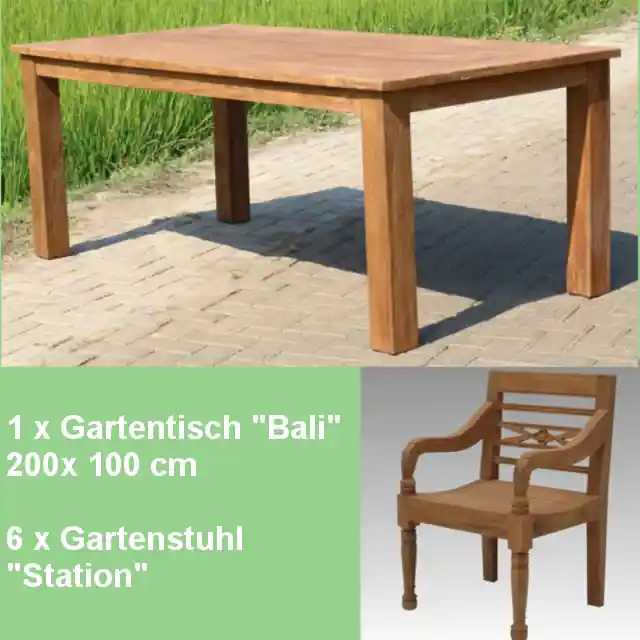 Gartenmöbel Set Maspalomas Gartentisch Bali 200cm + 6 x Stuhl Station Teakmöbel Outdoor Bestseller