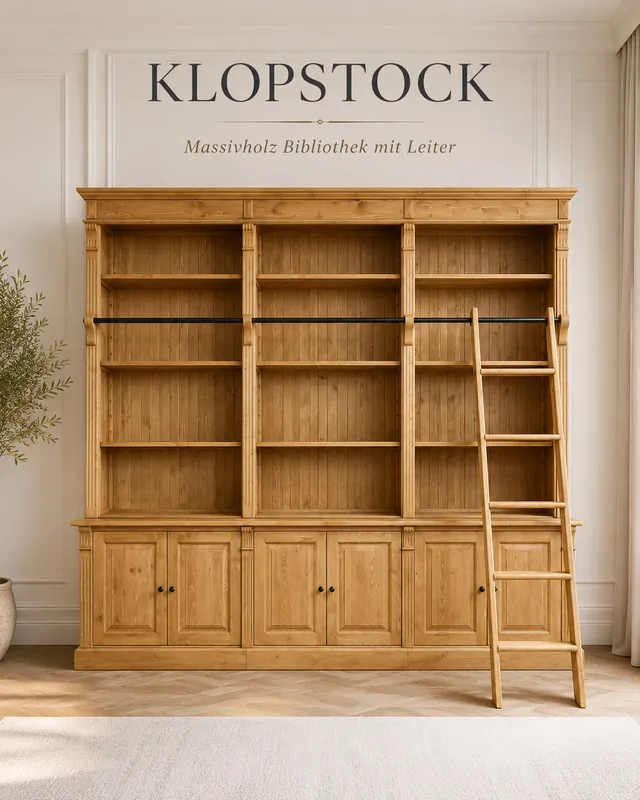 Bibliothek „Klopstock“ – Massivholz-Bibliothek mit Leiter Ausverkauf