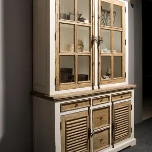 Amanda Vitrinen Schrank 140 cm mit 2 Glastüren 5 Schubladen Sonderangebot