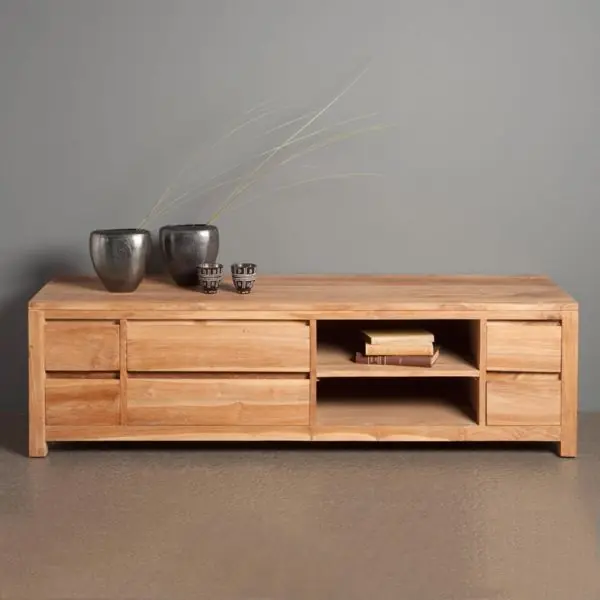 Heißes Angebot Losari TV-Schrank 170 cm 6 Schubladen Lowboard Kommode unbearbeitetes Teakholz Landhausstil