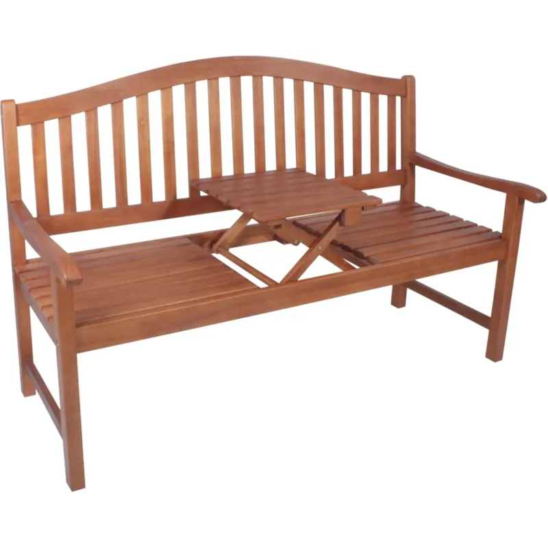 Gartenbank 3-Sitz Eukalyptus FSC, geölt, abgerundet, hochklappbarer Tisch, Outdoormöbel Markenware