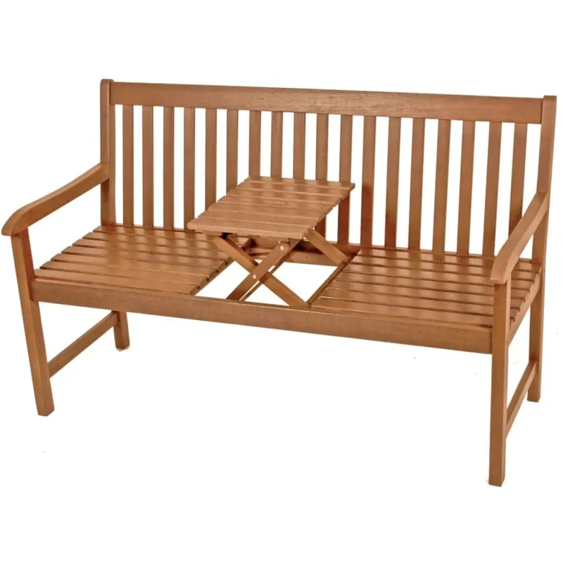 Abverkauf Gartenbank 3-Sitz Eukalyptus FSC, geölt, hochklappbarer Tisch, Outdoormöbel