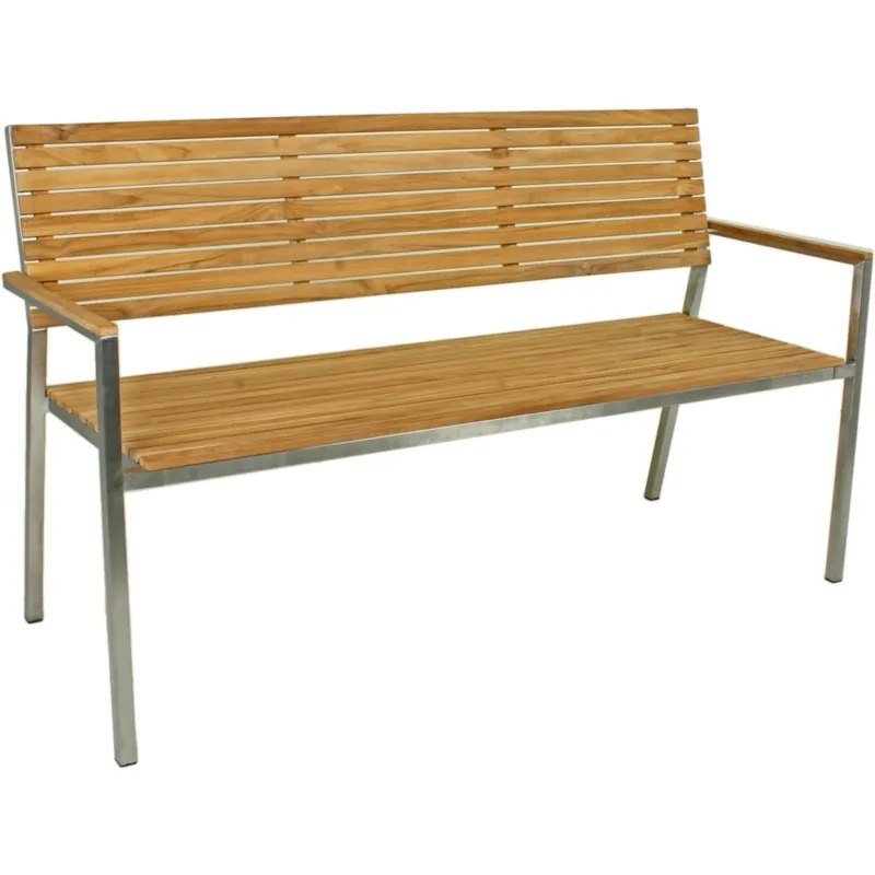 Gartenbank 3-Sitz Teak FSC, geölt, Edelstahl, gebürstet Outdoor-Möbel Nur Für Kurze Zeit