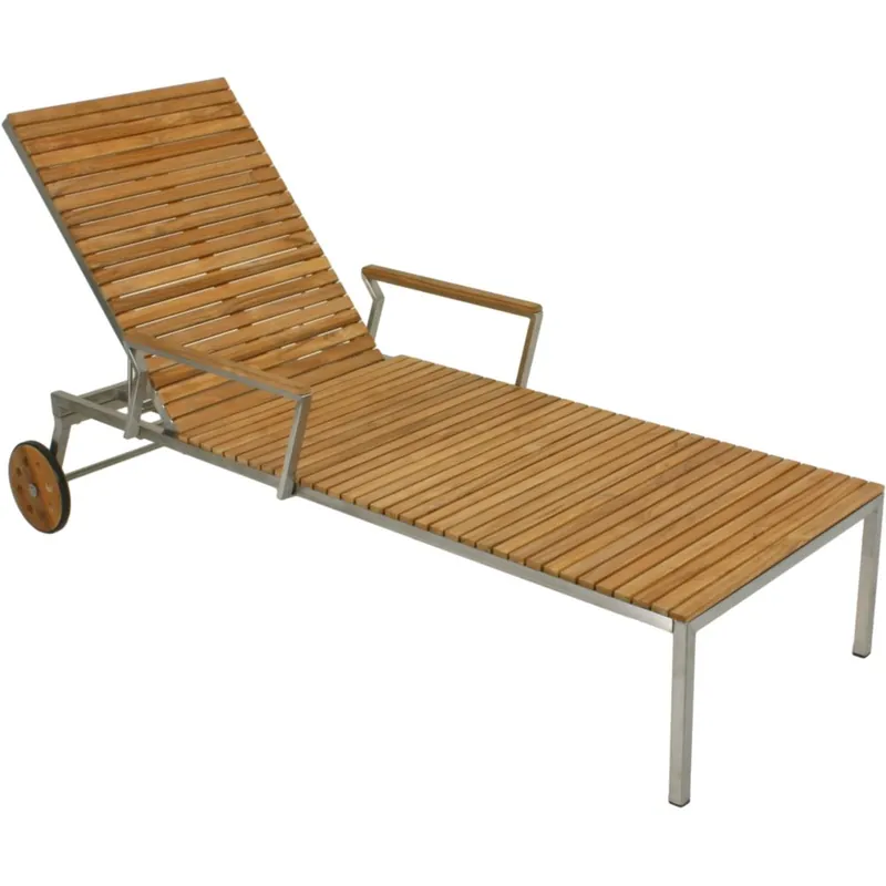 Sonnenliege Teak FSC, geölt, Edelstahl, gebürstet Gartenliege Outdoormöbel Knallerangebot