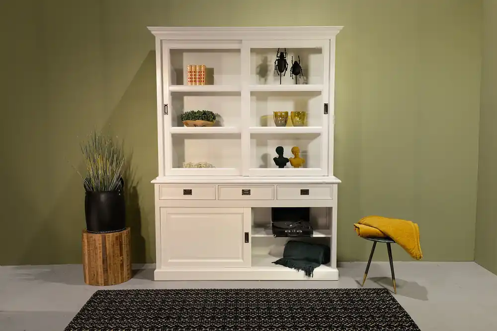 Vitrinen Schrank Neuss 180 cm weiß - Vitrine mit Schiebetüren Preis Gesenkt