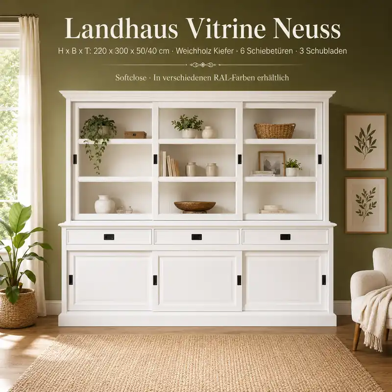 Schneller Versand Vitrinenschrank Neuss 300 cm weiß, Vitrine