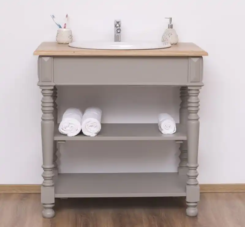 Super-Preis Hochwertiger Badezimmerschrank mit Eichenplatte und gedrechselten Beinen
