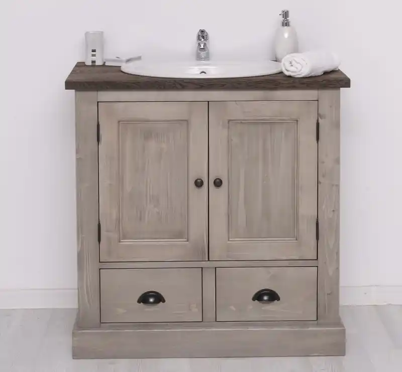 Waschbeckenunterschrank mit Eichenplatte, zwei Türen und zwei Schubladen Neue Kollektion