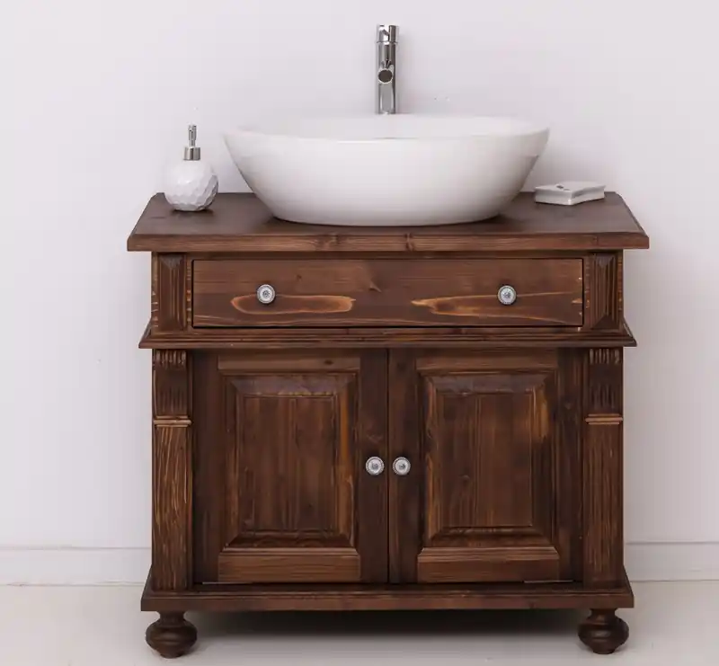 Sichere Zahlung Badezimmerschrank 90 cm mit verzierten Füssen für 1 Waschbecken - Badezimmermöbel