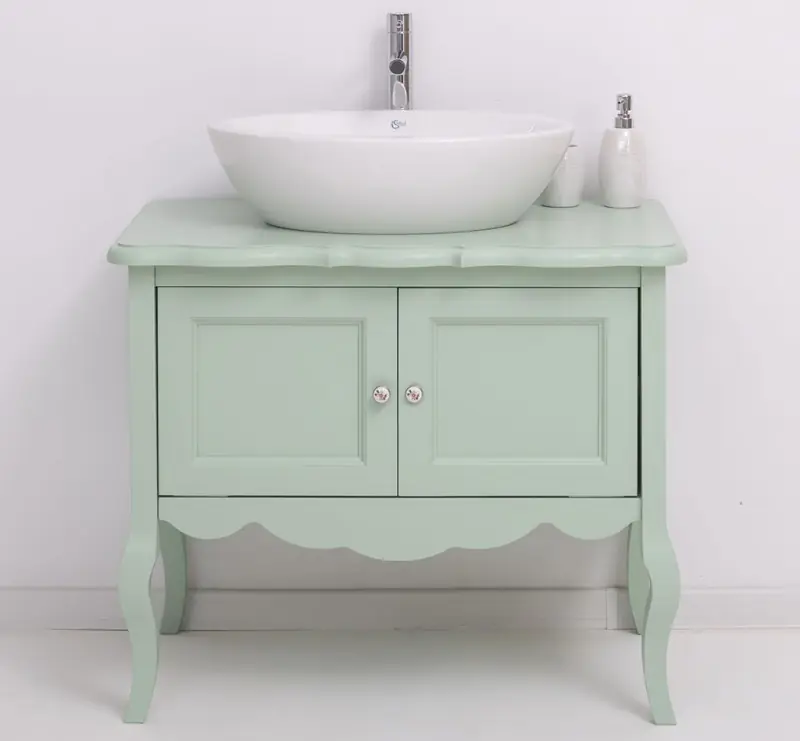 Badezimmerschrank 90 cm mit geschwungenen Beinen für 1 Waschbecken - Badezimmermöbel Saisonangebot