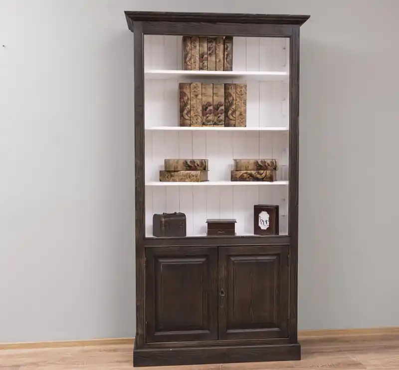 Günstig Bücherregal mit 2 massiven Türen und Regalfläche - Landhaus Regale