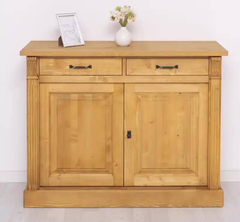 Rabatt Massive Landhaus Kommode mit 2 Schubladen und 2 Türen gewachst- Sideboard