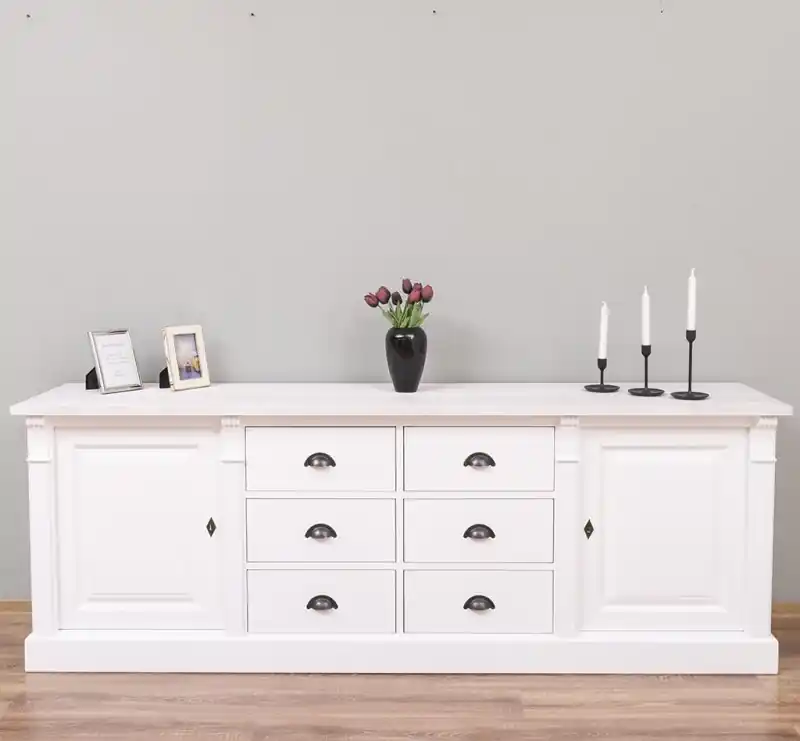 Zertifiziert Massive Anrichte mit 6 Schubladen und 2 Türen -Sideboard im Landhaus Stil