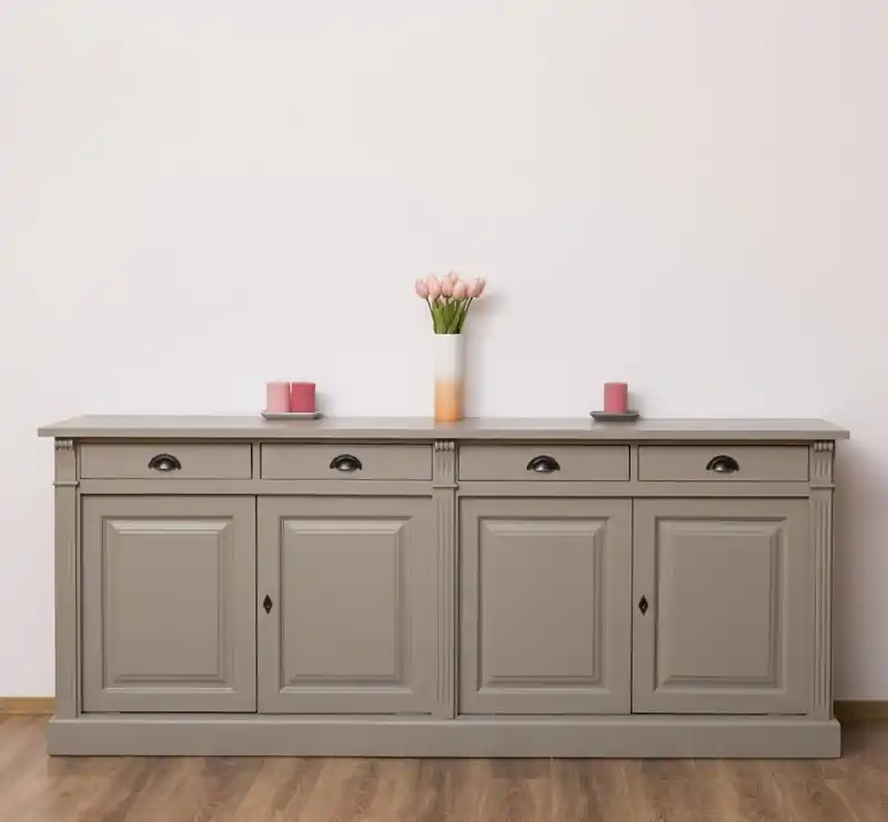 Markenware Landhaus Sideboard mit 4 Schubladen und 4 Türen 219 cm - Anrichte Massivholz