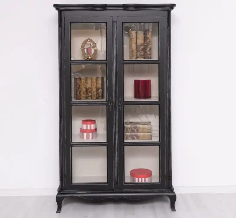 Saisonangebot Vitrine mit 2 Glastüren und 4 festen Einlegeböden - Shabby-Chic Vitrine