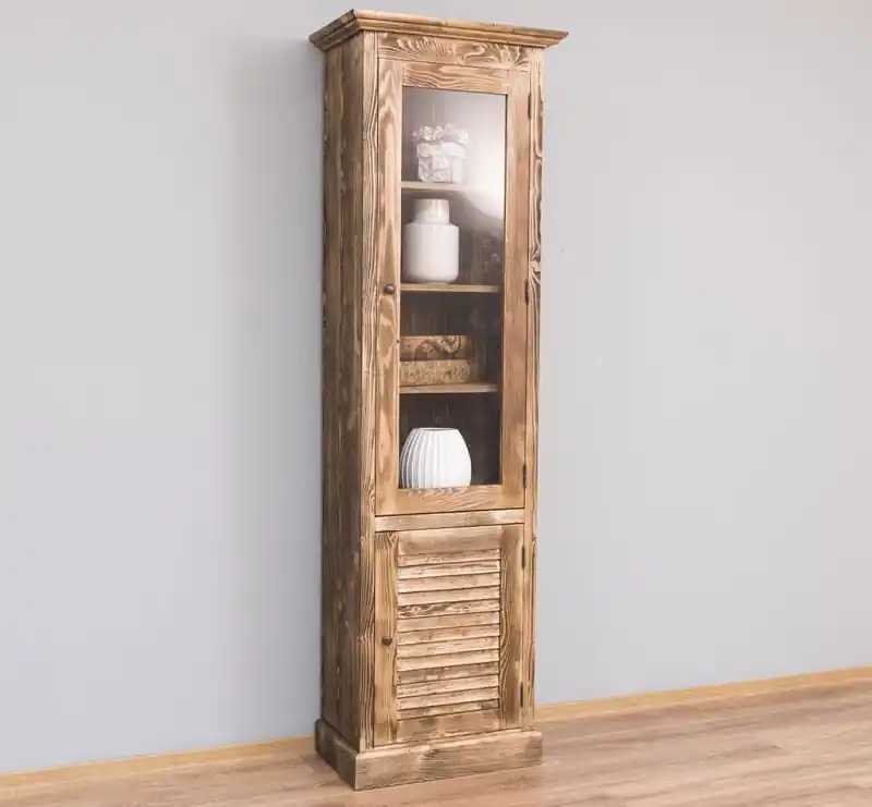 schmale Glasvitrine mit 2 Türen - Landhausstil Vitrine Billig