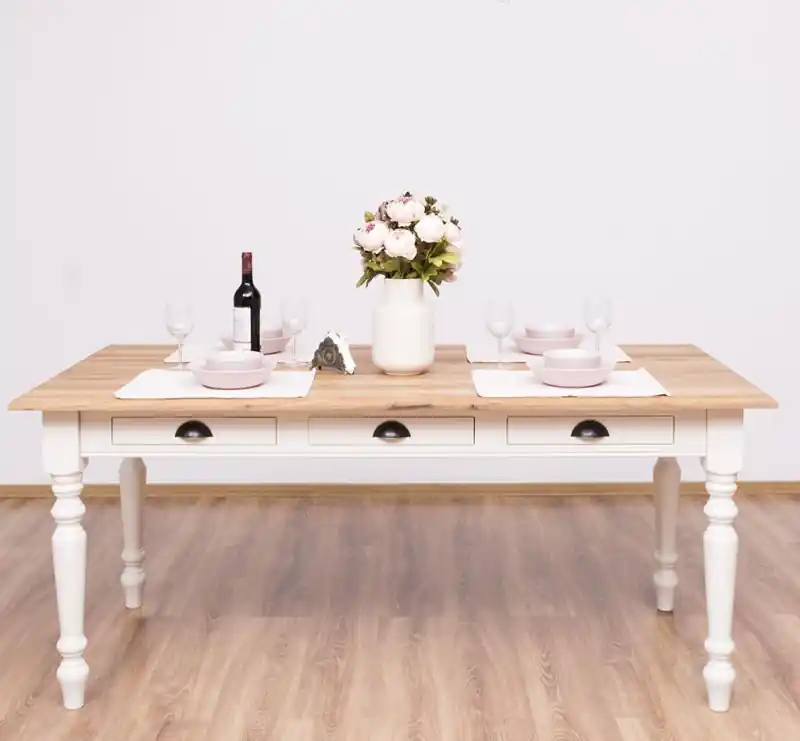 Letzte Chance Massivholz Esstisch 160 X 90 cm - Eichenplatte Landhaus Tisch