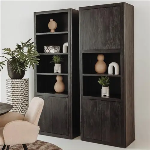 Tenna Bücherregal 80 cm mit 2 Türen aus Mangoholz ein schwarzes modernes Regal Geprüft