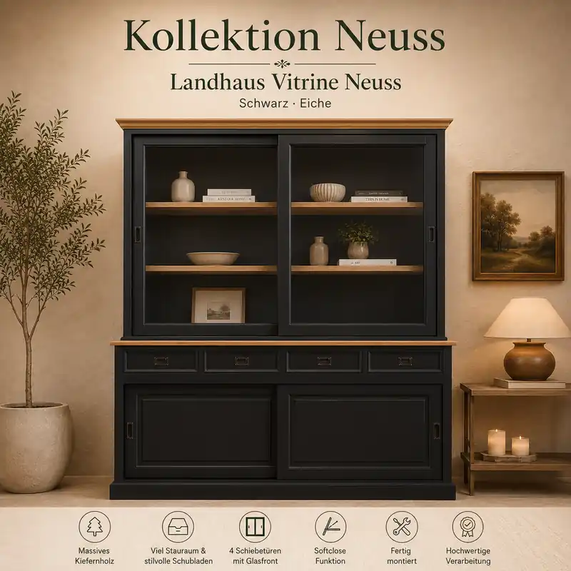 Aktuell Vitrinen Schrank Kollektion Neuss 200 cm schwarz/eiche