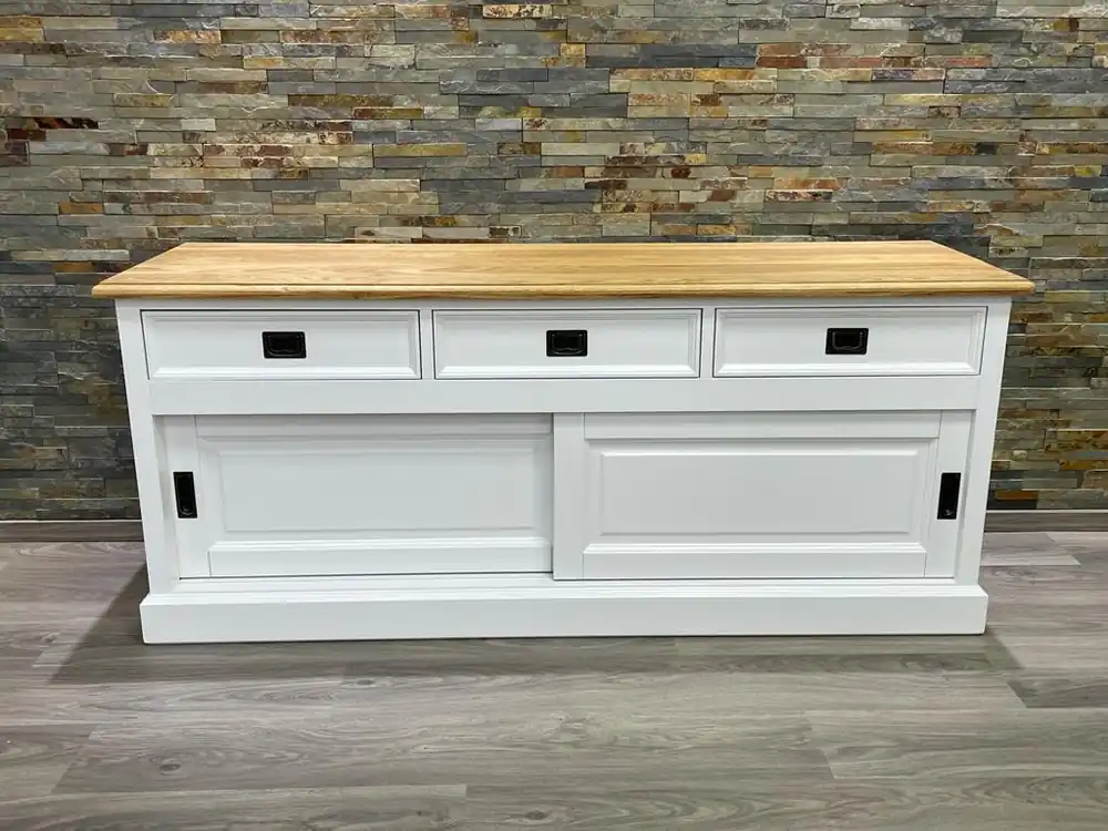 TV Board Neuss 165 cm weiß/eiche - Lowboard mit Schiebetüren Nur Heute