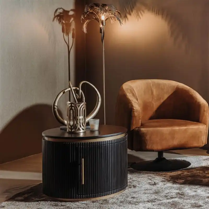 Nur Heute Rivello runder Couchtisch schwarz 60 cm mit Stauraum