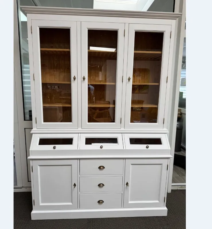 Landhaus Vitrinen Schrank 164 cm aus Massivholz Sichere Zahlung