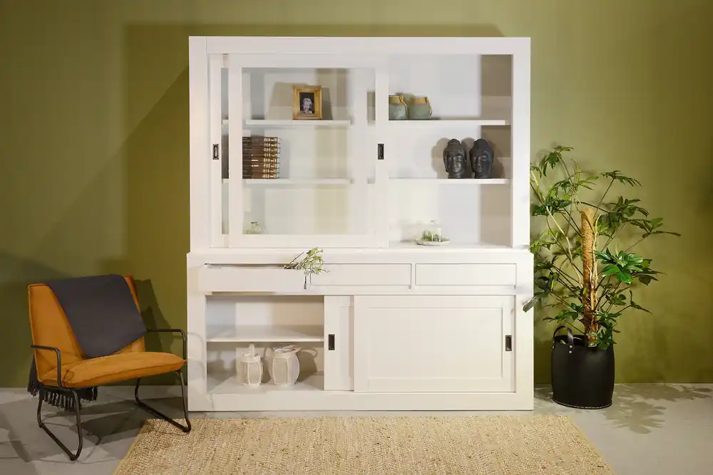 Finale Aktion Vitrinen Schrank Living weiß 150 cm mit Schiebetüren