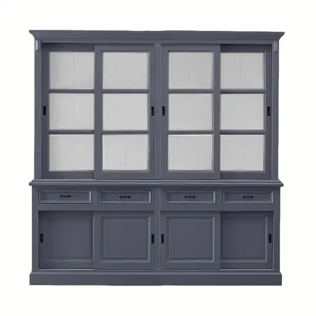 Abverkauf Vitrinen Schrank Vincenza 220 cm dunkelgrau/weiß - Landhaus Vitrine