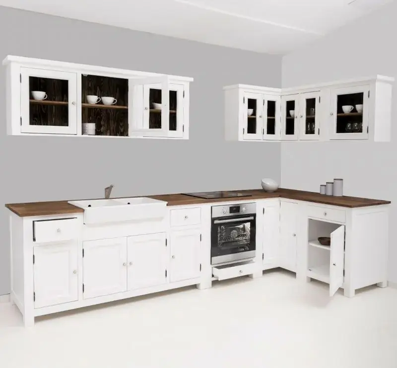 Top-Angebot Landhaus Küchenzeile aus Massivholz 345x162 cm – Küche im Landhausstil aus Kiefer & Eiche