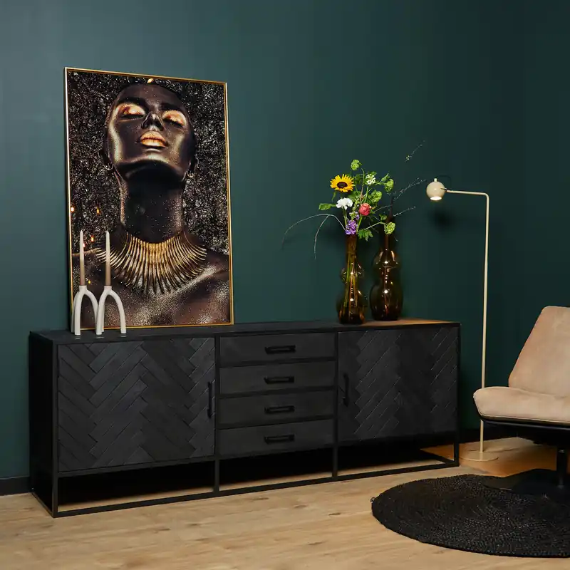 Direkt Vom Hersteller Sideboard New York – Mangoholz massiv, Fischgrätenmuster, 2 Türen & 4 Schubladen, 210 cm