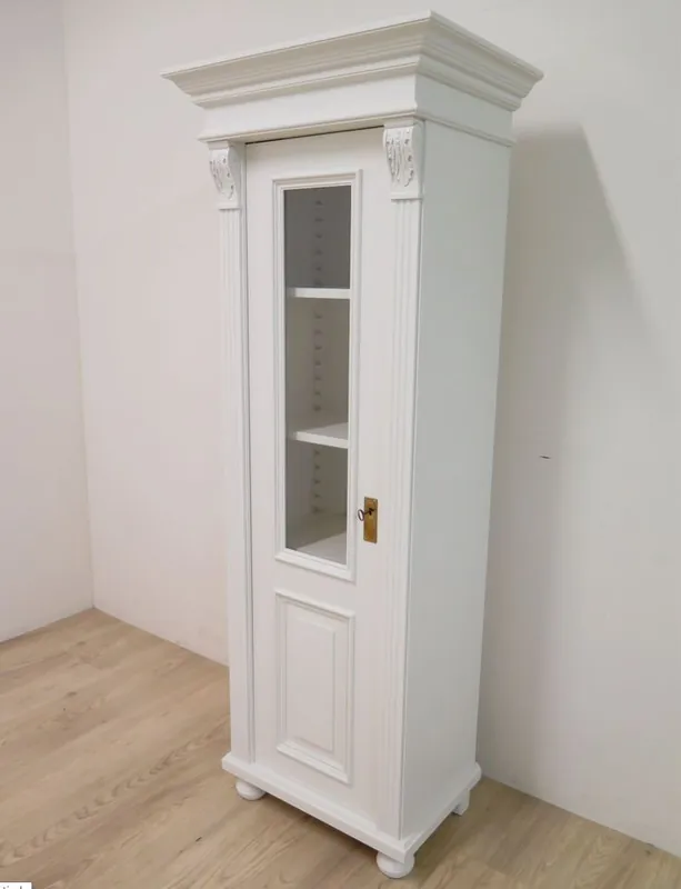 Premium Jugendstil Vitrine aus Weichholz – Landhaus-Stil, Weiß lackiert, handgefertigt Preisknaller