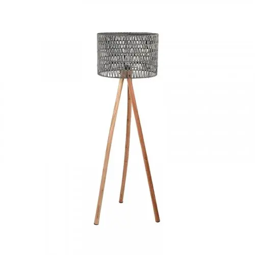 Stehleuchte Stripe 50x50x143 cm Graue Baumwolle l Natürliches Mangoholz Angebot