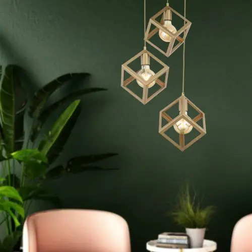 HÄNGELAMPE 3-LICHTER AUS METALL IN GOLD 35x80 cm Geprüft