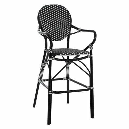 Hocker aus Aluminium im Bambuslook mit Wicker in schwarz und weiß 56x60x126 cm Neu