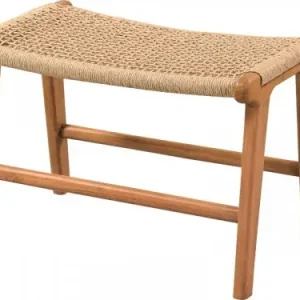 Massiver Teakholzhocker mit überzogenem Rattan in einem natürlichem Braun Super-Preis