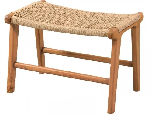 Massiver Teakholzhocker mit überzogenem Rattan in einem natürlichem Braun Super-Preis