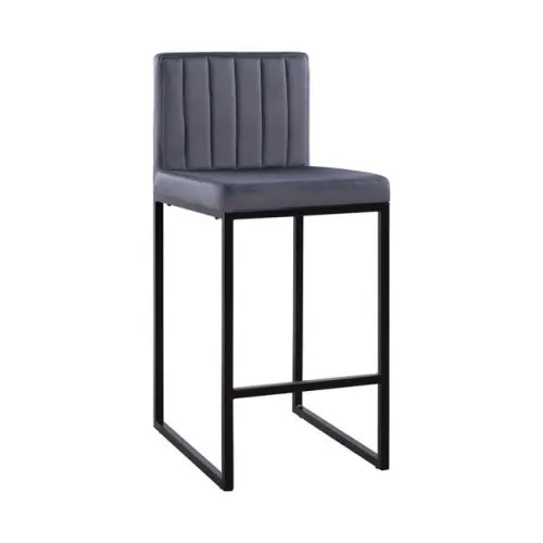 Barhocker PIPER aus Samt in Farbe Grau mit schwarzem Metallrahmen Saisonangebot