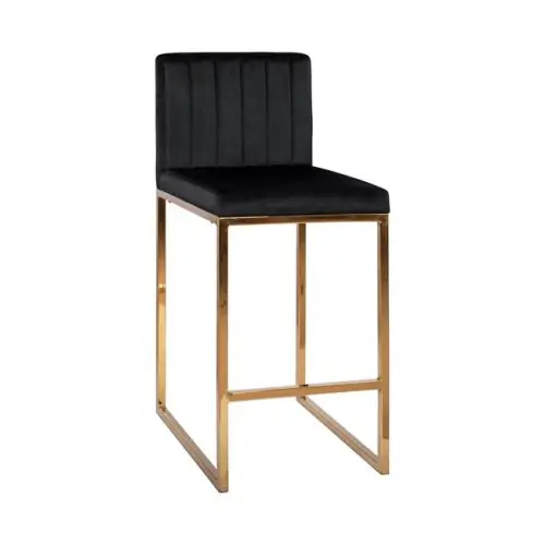 Neu Im Sortiment Barhocker PIPER aus Samt in Farbe Schwarz mit goldenem Metallrahmen
